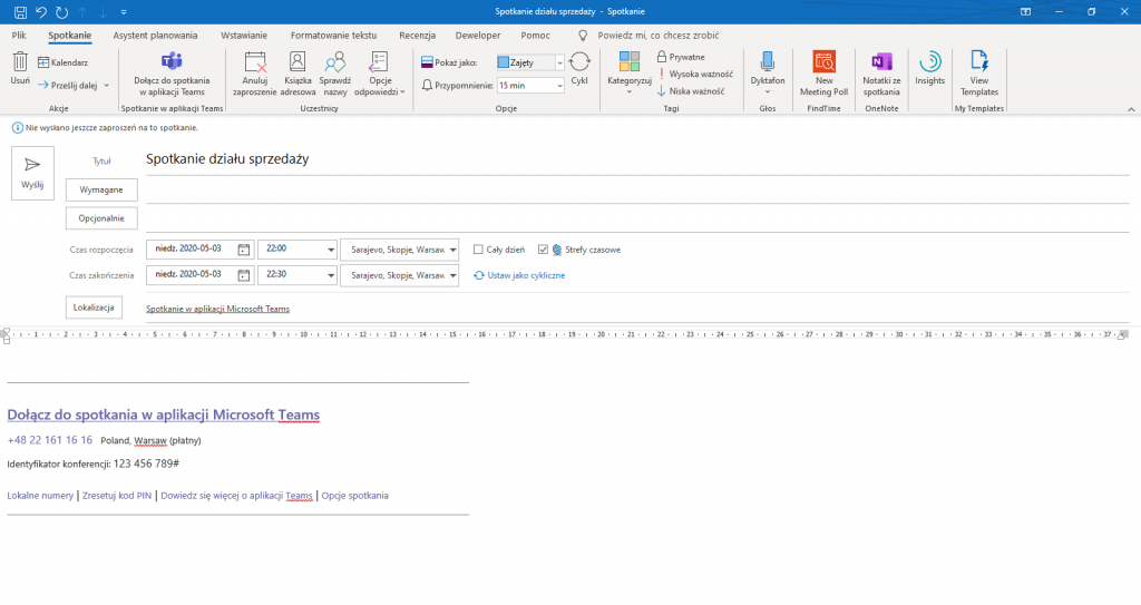 Tworzenie spotkania Teams w aplikacji Outlook