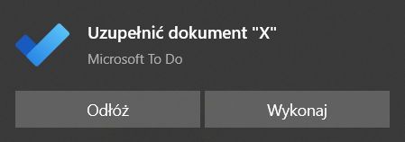 Przypomnienie z aplikacji Microsoft To Do