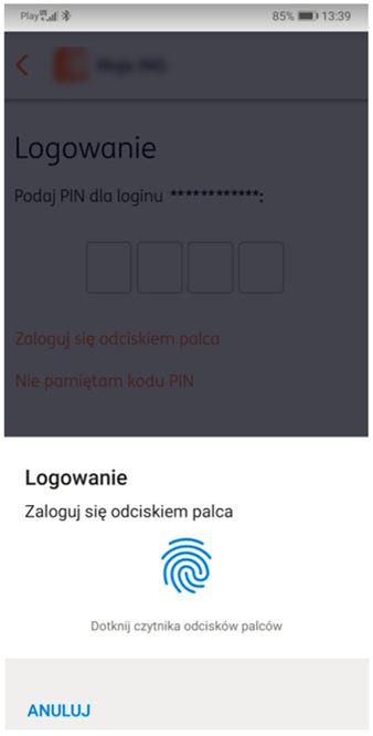 Logowanie za pomocą odcisku palca