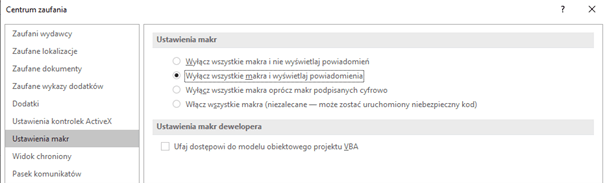 Ustawienie makr w programie Microsoft Excel