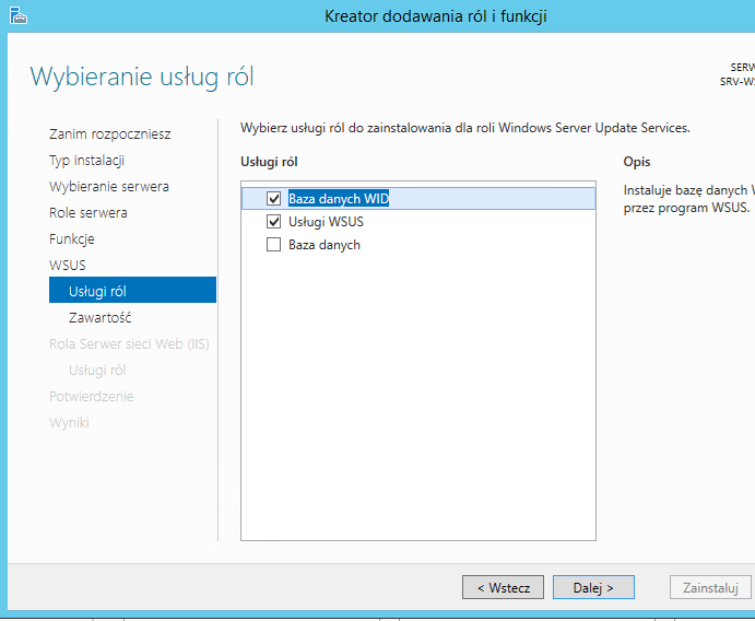 wdrożenie z pomocą Windows Internal Database