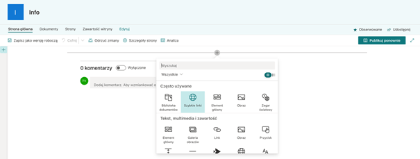 Projektowanie witryny w Sharepoint Online