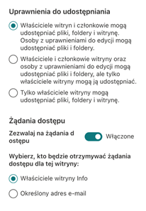 definiowanie uprawnień udostępniania SharePoint