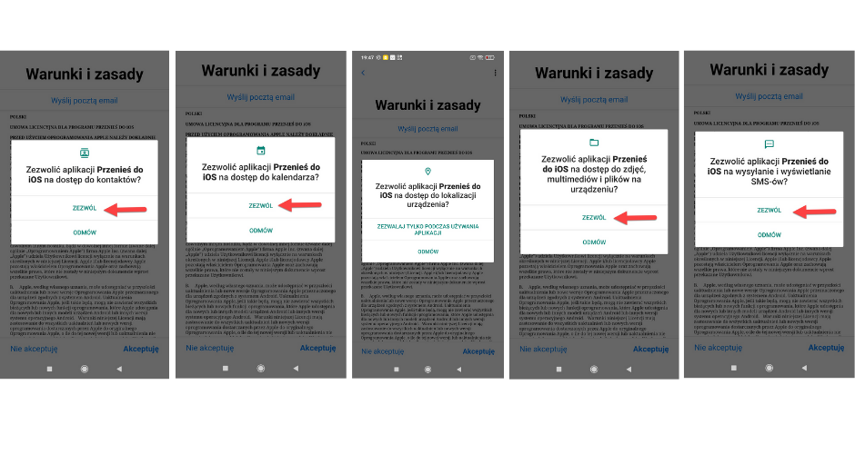 Warunki i zasady "Przenieś do iOS"